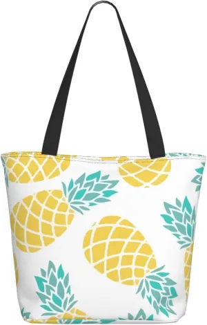 Augenstern Women Shoulder Bag Summer-Spin-Pineapple Foldable Tote Bag With Zipper Closure Casual Shopping Purse Daily Bag