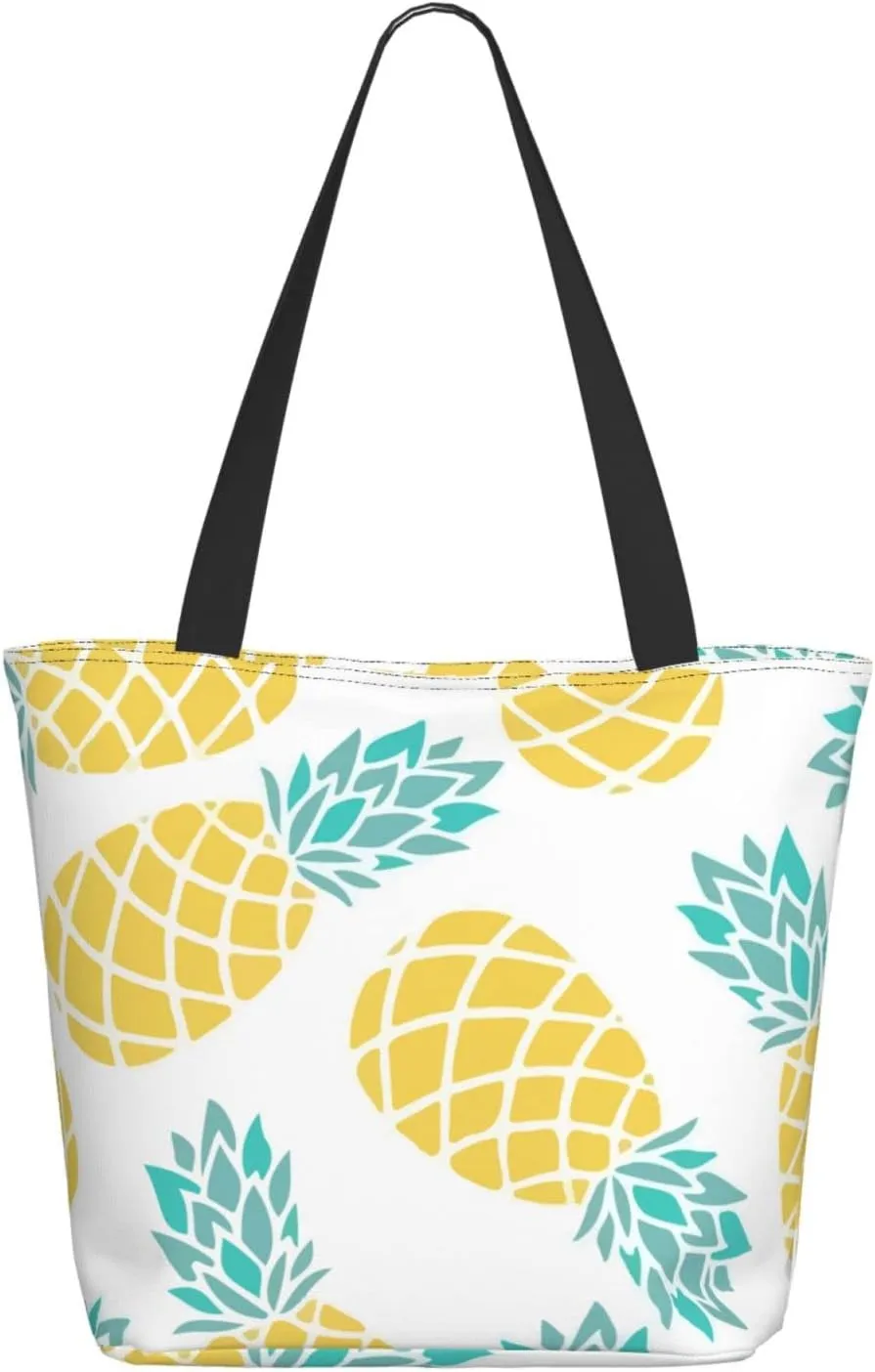Augenstern Women Shoulder Bag Summer-Spin-Pineapple Foldable Tote Bag With Zipper Closure Casual Shopping Purse Daily Bag