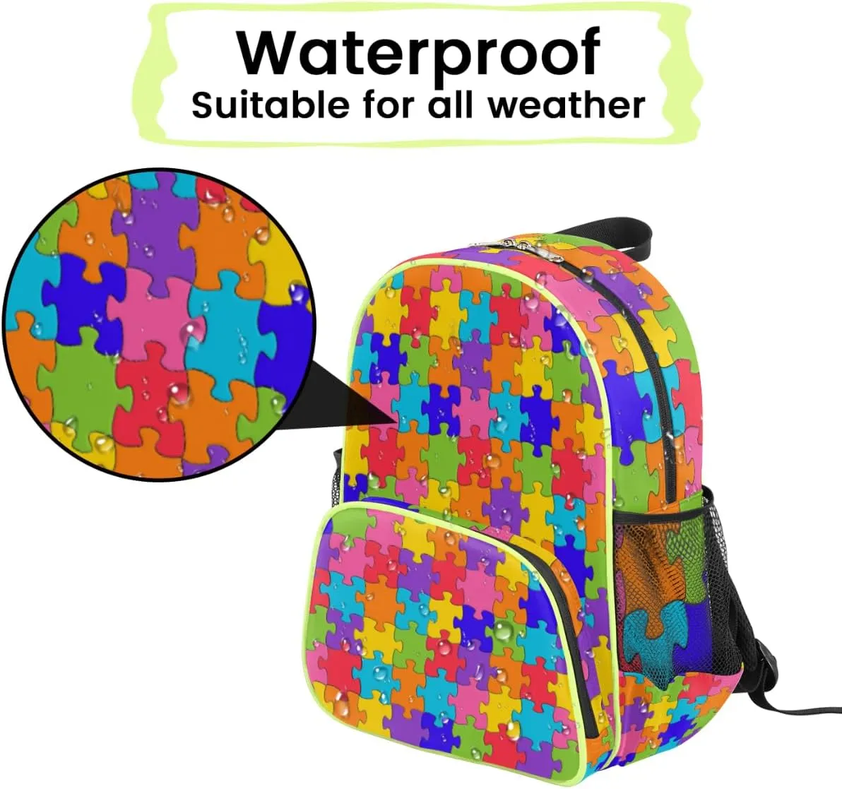 Autism Awareness Kids Backpack for Boys Girls, Jigsaws Toddler Backpack 14.2 In, Waterproof Casual Daypack Preschool Backpack Kindergarten School Mini Bookbag with Chest Strap