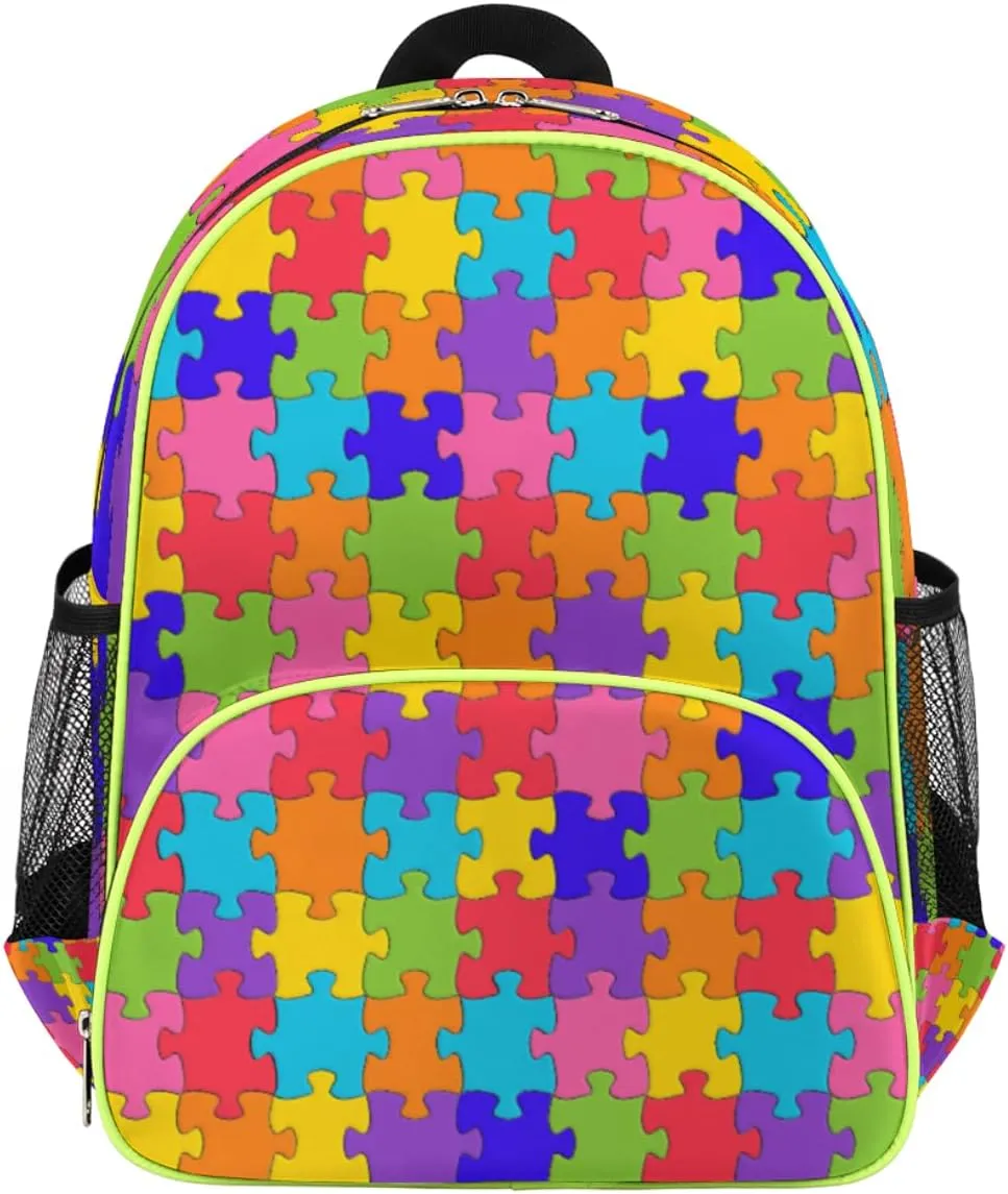 Autism Awareness Kids Backpack for Boys Girls, Jigsaws Toddler Backpack 14.2 In, Waterproof Casual Daypack Preschool Backpack Kindergarten School Mini Bookbag with Chest Strap