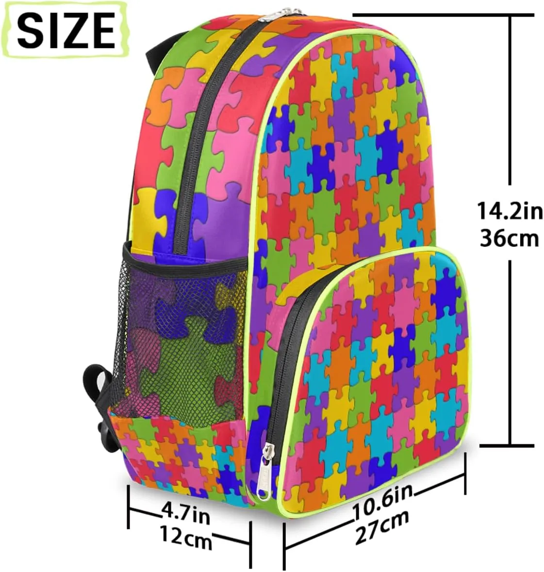 Autism Awareness Kids Backpack for Boys Girls, Jigsaws Toddler Backpack 14.2 In, Waterproof Casual Daypack Preschool Backpack Kindergarten School Mini Bookbag with Chest Strap