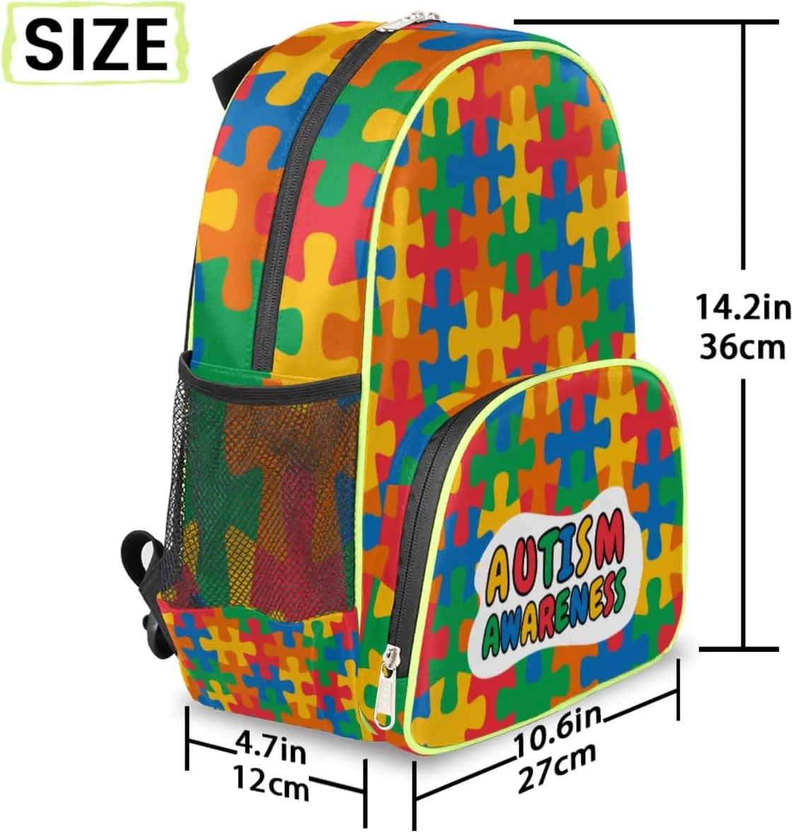 Autism Awareness Kids Backpack for Boys Girls, Unique Autism Toddler Backpack 14.2 In, Waterproof Casual Daypack Preschool Backpack Kindergarten School Mini Bookbag with Chest Strap