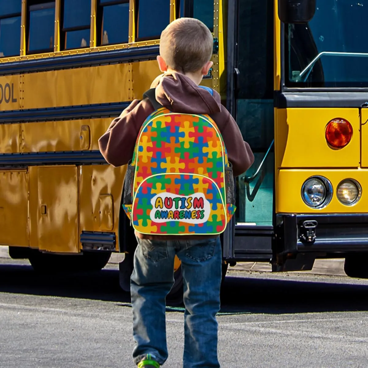 Autism Awareness Kids Backpack for Boys Girls, Unique Autism Toddler Backpack 14.2 In, Waterproof Casual Daypack Preschool Backpack Kindergarten School Mini Bookbag with Chest Strap