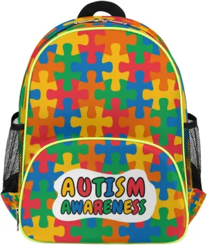 Autism Awareness Kids Backpack for Boys Girls, Unique Autism Toddler Backpack 14.2 In, Waterproof Casual Daypack Preschool Backpack Kindergarten School Mini Bookbag with Chest Strap