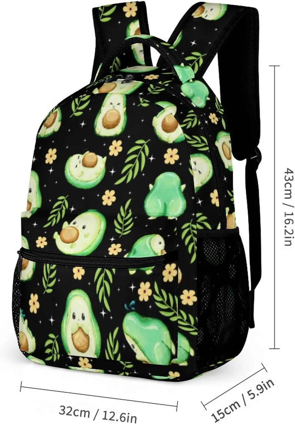 Avocado School Backpack for Kids Girls Boys, 16 Inch Cute Avocado Themed Bookbag, Personalized School Backpack for Students Children, Lightweight, Large Capacity
