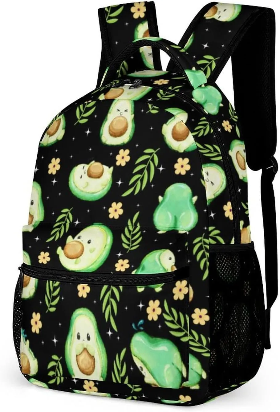 Avocado School Backpack for Kids Girls Boys, 16 Inch Cute Avocado Themed Bookbag, Personalized School Backpack for Students Children, Lightweight, Large Capacity