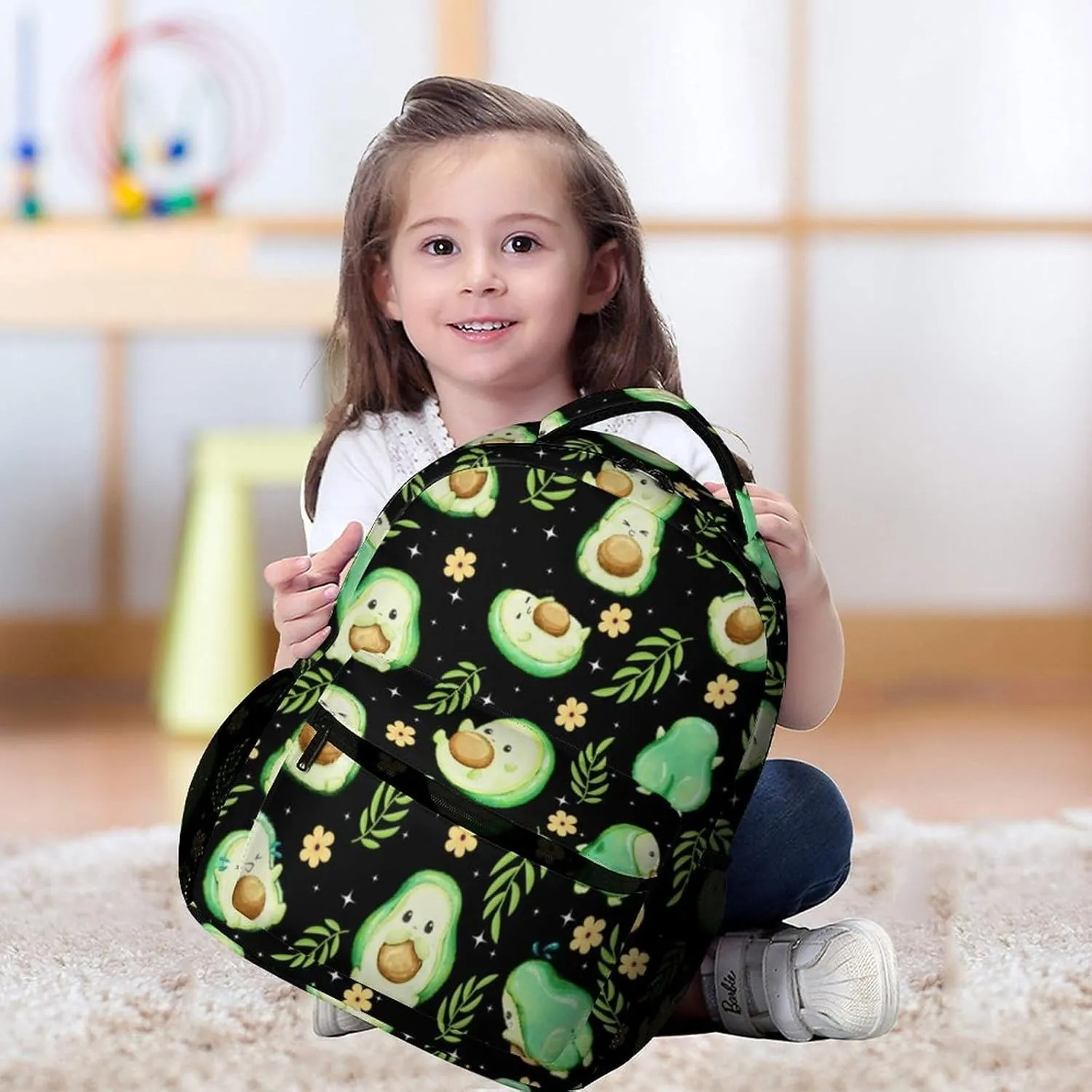 Avocado School Backpack for Kids Girls Boys, 16 Inch Cute Avocado Themed Bookbag, Personalized School Backpack for Students Children, Lightweight, Large Capacity