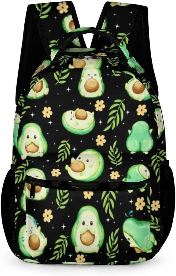 Avocado School Backpack for Kids Girls Boys, 16 Inch Cute Avocado Themed Bookbag, Personalized School Backpack for Students Children, Lightweight, Large Capacity