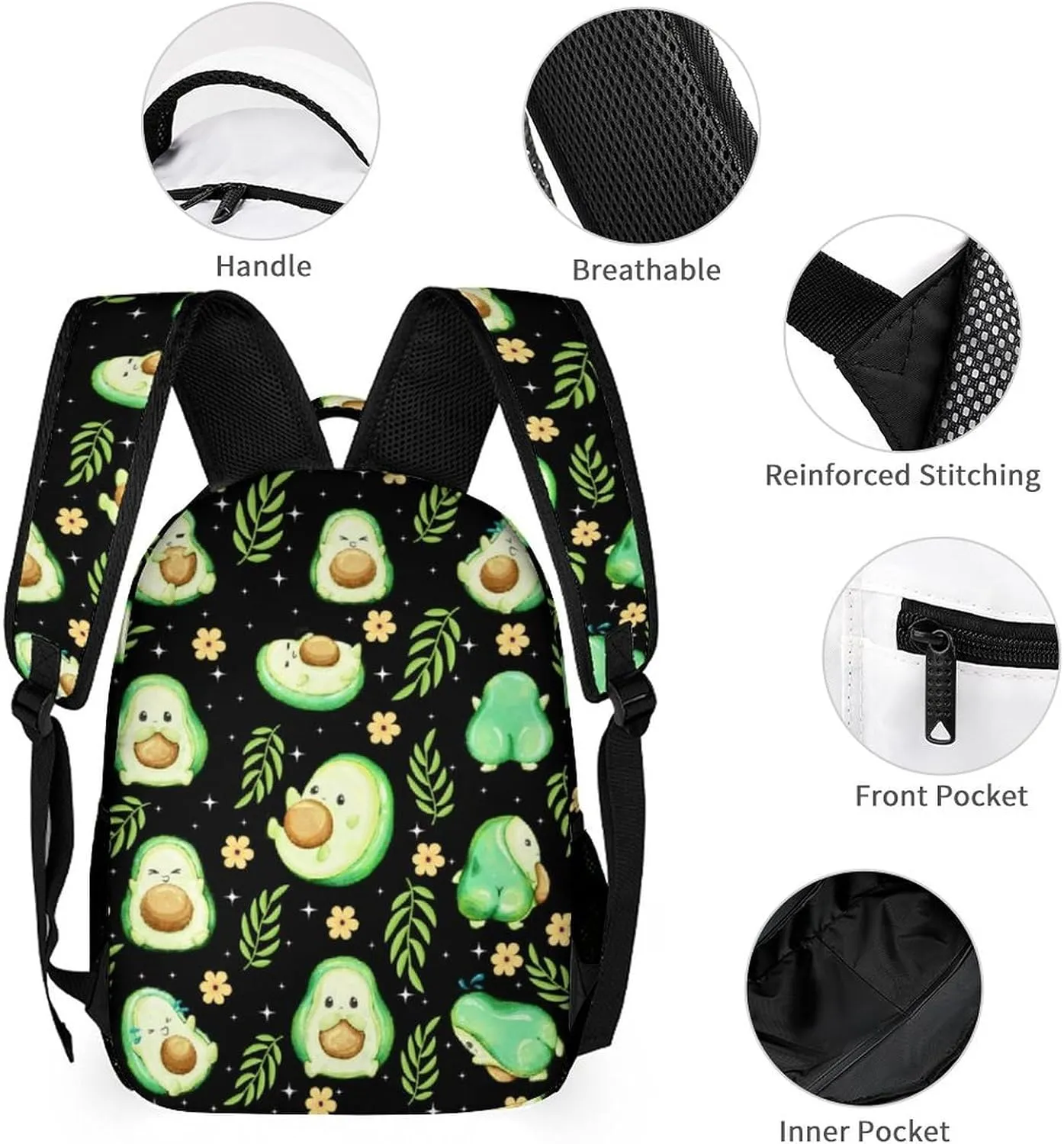 Avocado School Backpack for Kids Girls Boys, 16 Inch Cute Avocado Themed Bookbag, Personalized School Backpack for Students Children, Lightweight, Large Capacity