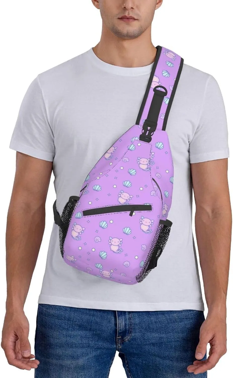 Axolotl Sling Backpack Chest Bag Crossbody Shoulder Bag Gym Cycling Travel Hiking Daypack For Men Women