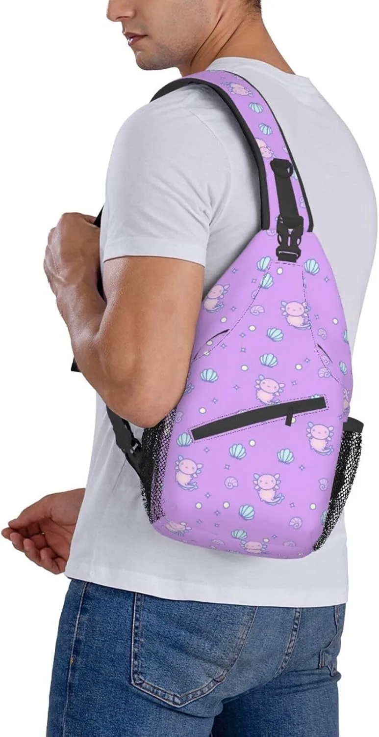Axolotl Sling Backpack Chest Bag Crossbody Shoulder Bag Gym Cycling Travel Hiking Daypack For Men Women