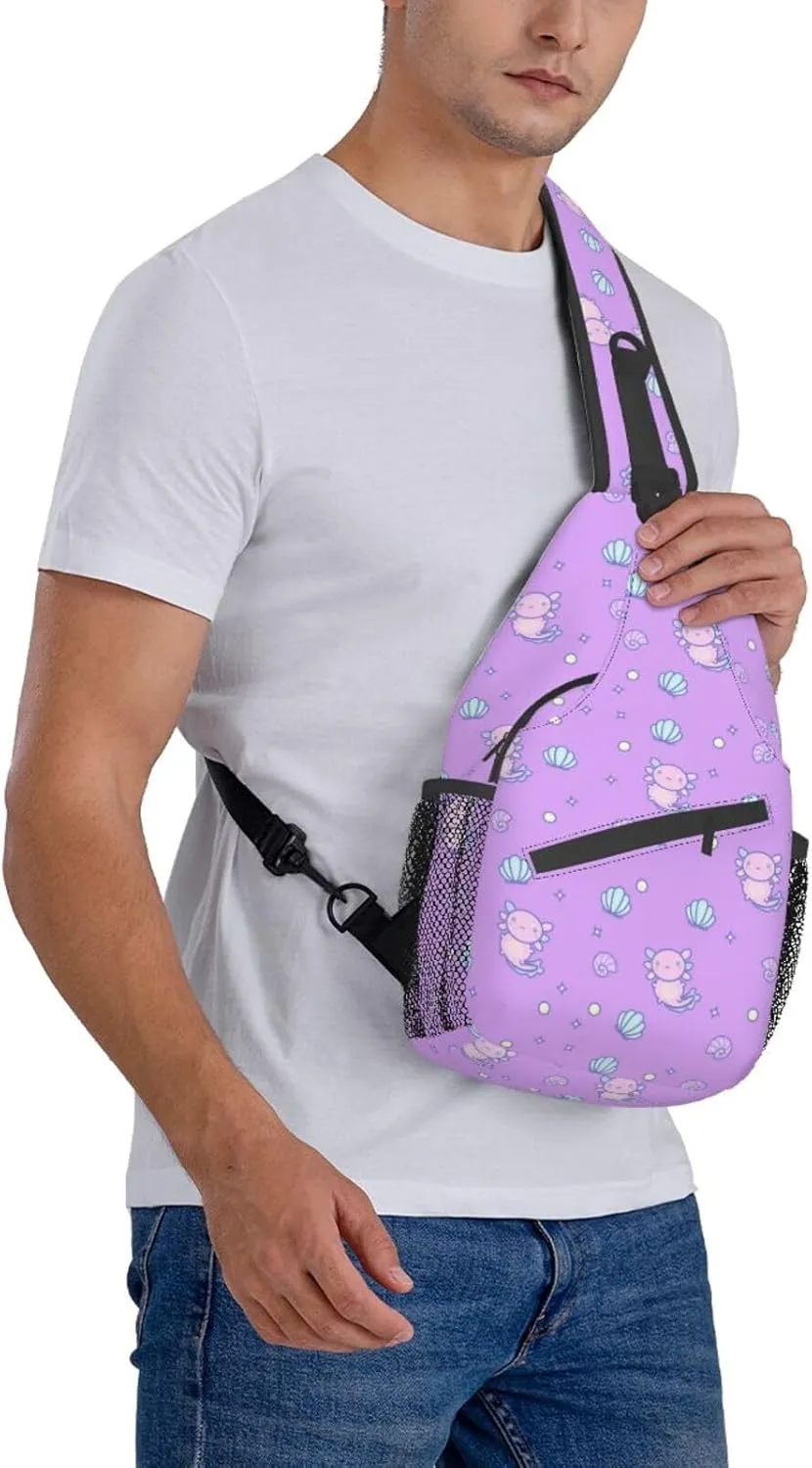 Axolotl Sling Backpack Chest Bag Crossbody Shoulder Bag Gym Cycling Travel Hiking Daypack For Men Women