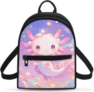 Axolotl Star Womens Cute Backpack Mini Travel Backpack Purse for Women Lightweight Travel Daypack Trip Shoulder Bag Casual Daypack Womens Adult Teen Cute Back Pack Handbag