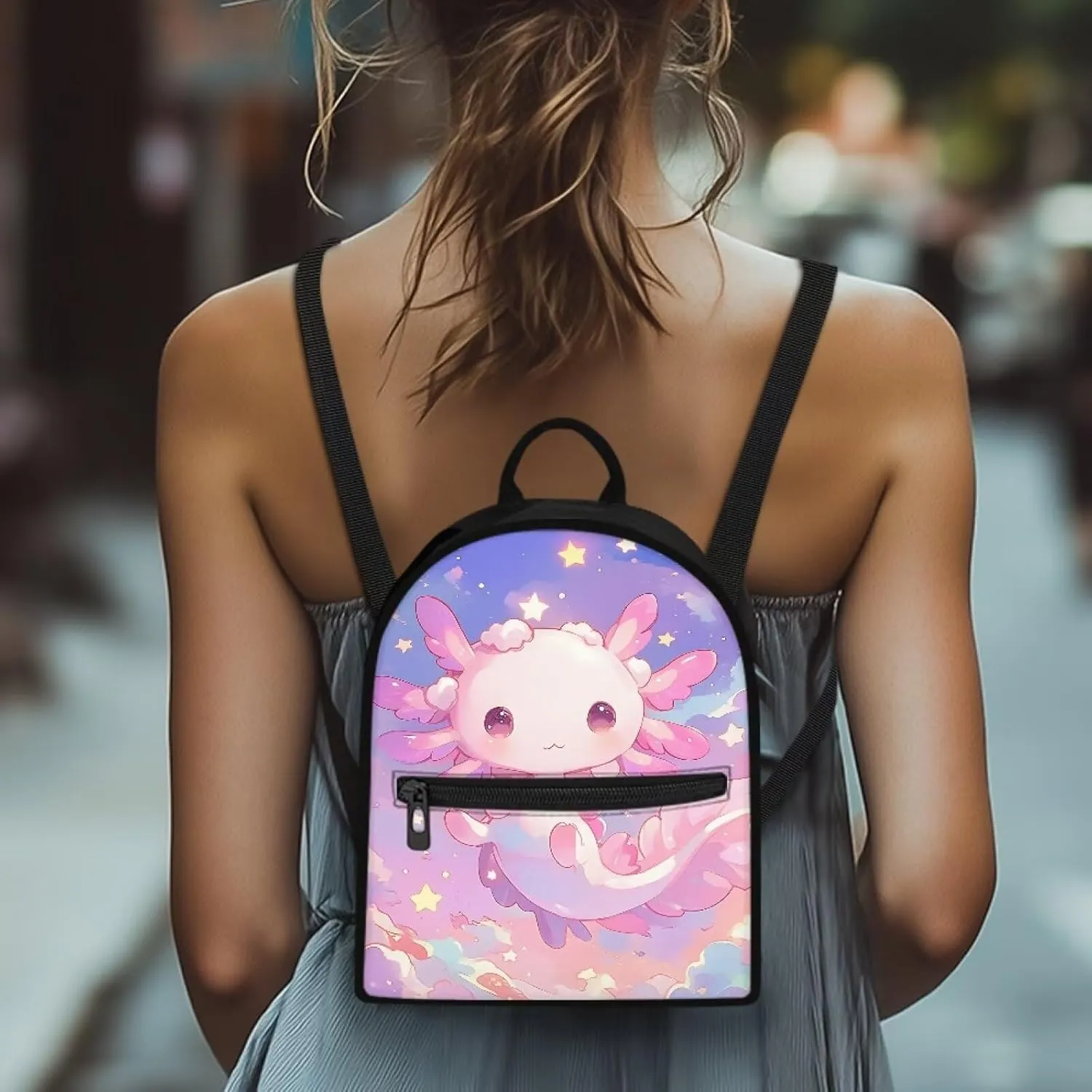 Axolotl Star Womens Cute Backpack Mini Travel Backpack Purse for Women Lightweight Travel Daypack Trip Shoulder Bag Casual Daypack Womens Adult Teen Cute Back Pack Handbag