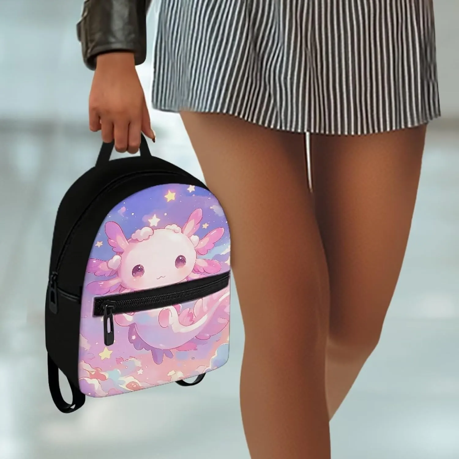 Axolotl Star Womens Cute Backpack Mini Travel Backpack Purse for Women Lightweight Travel Daypack Trip Shoulder Bag Casual Daypack Womens Adult Teen Cute Back Pack Handbag