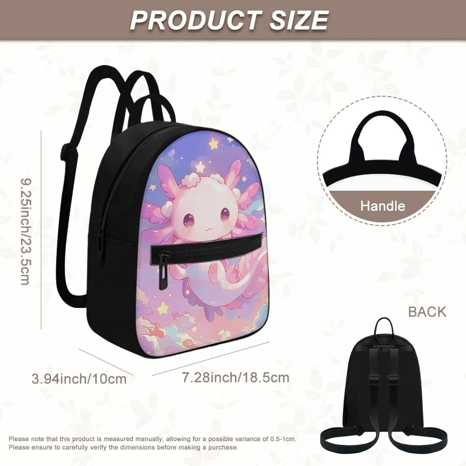 Axolotl Star Womens Cute Backpack Mini Travel Backpack Purse for Women Lightweight Travel Daypack Trip Shoulder Bag Casual Daypack Womens Adult Teen Cute Back Pack Handbag
