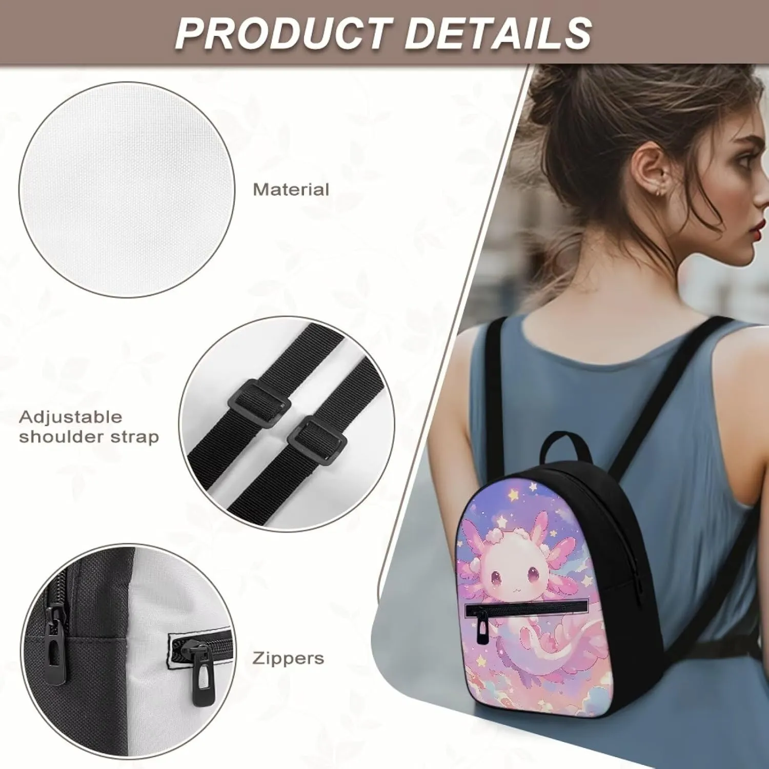 Axolotl Star Womens Cute Backpack Mini Travel Backpack Purse for Women Lightweight Travel Daypack Trip Shoulder Bag Casual Daypack Womens Adult Teen Cute Back Pack Handbag