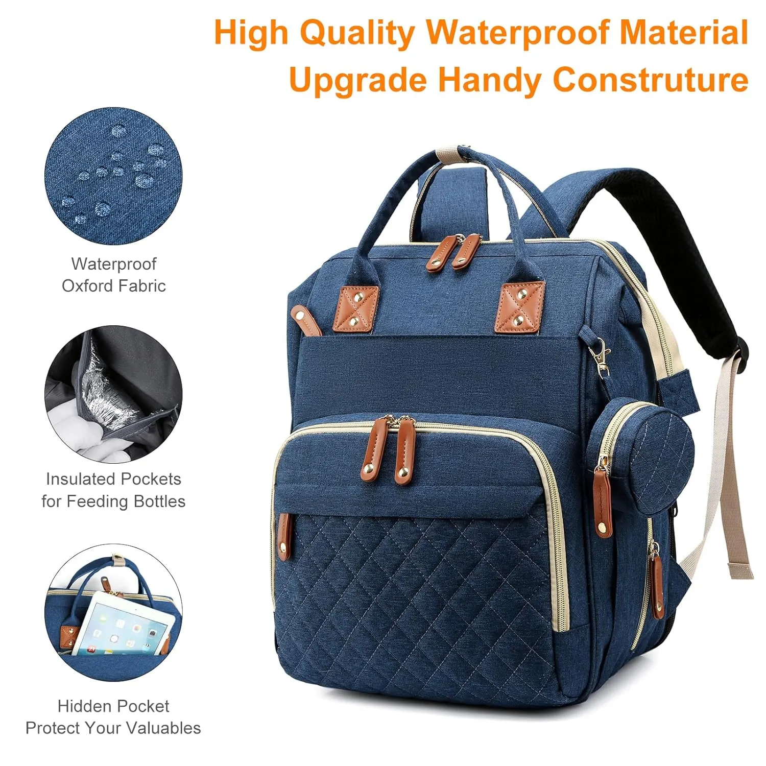 Baby Diaper Bag Backpack with Changing Station, Waterproof Baby Bags for Boys Girls, USB Charging Port, Baby Shower Gifts, Blue