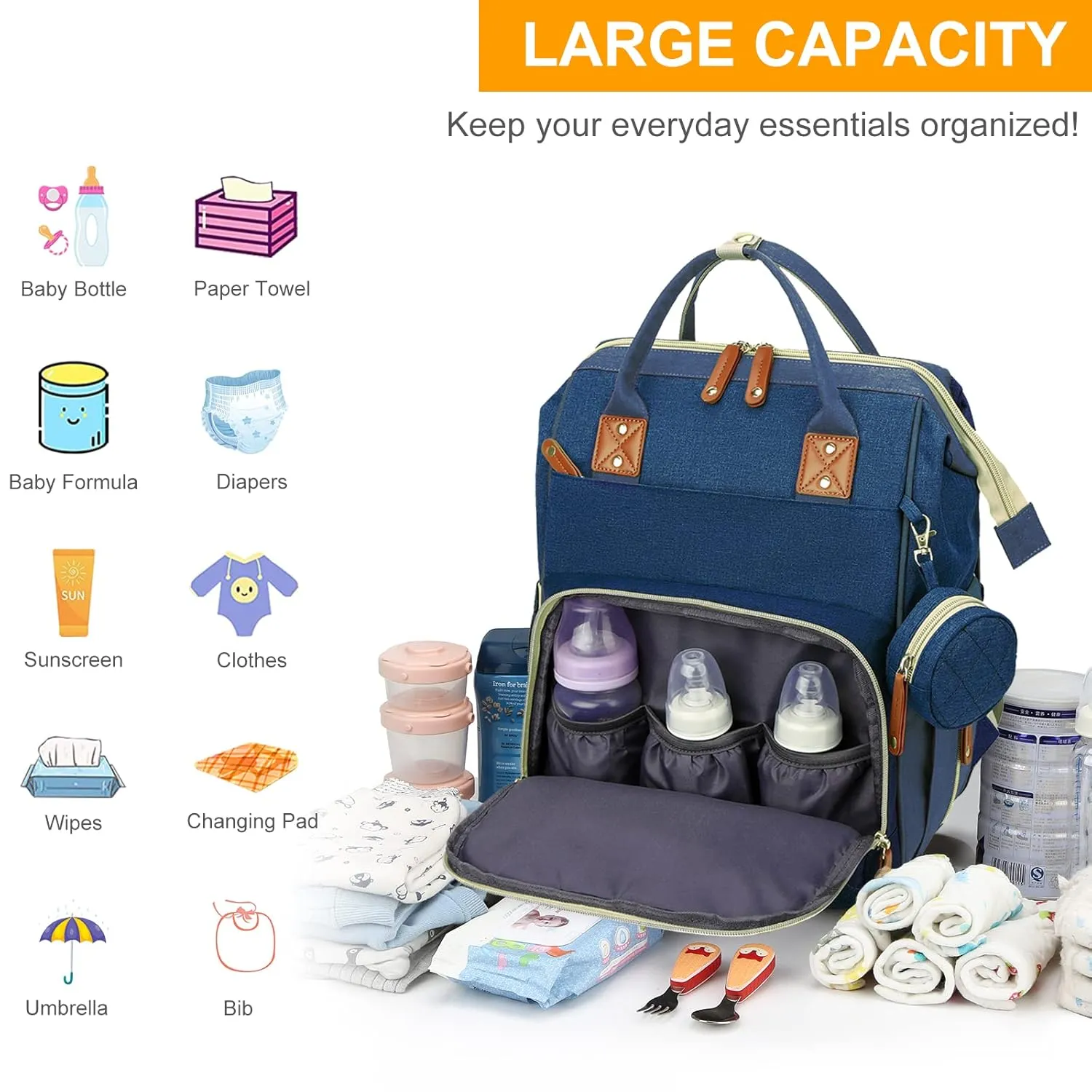 Baby Diaper Bag Backpack with Changing Station, Waterproof Baby Bags for Boys Girls, USB Charging Port, Baby Shower Gifts, Blue