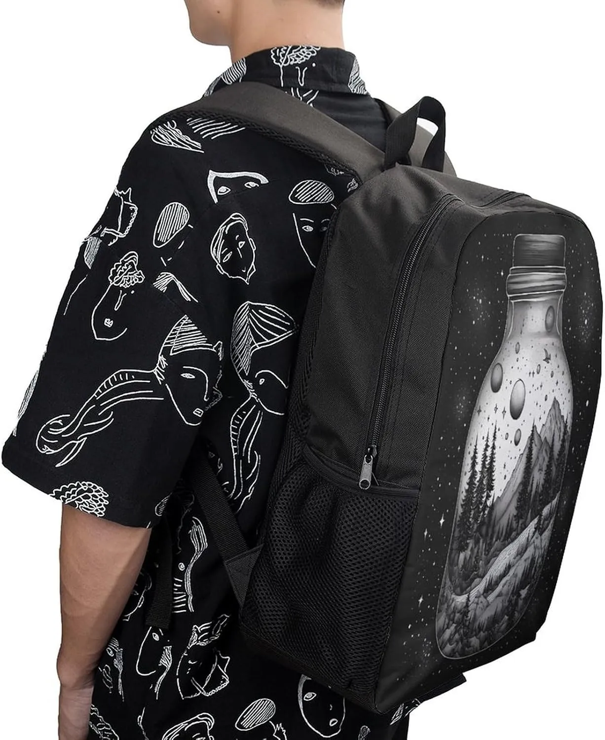 Backpack Black And White Painting 17 Inch Travel Backpack, Large Hiking Bag Sports Picnic Camping Backpack
