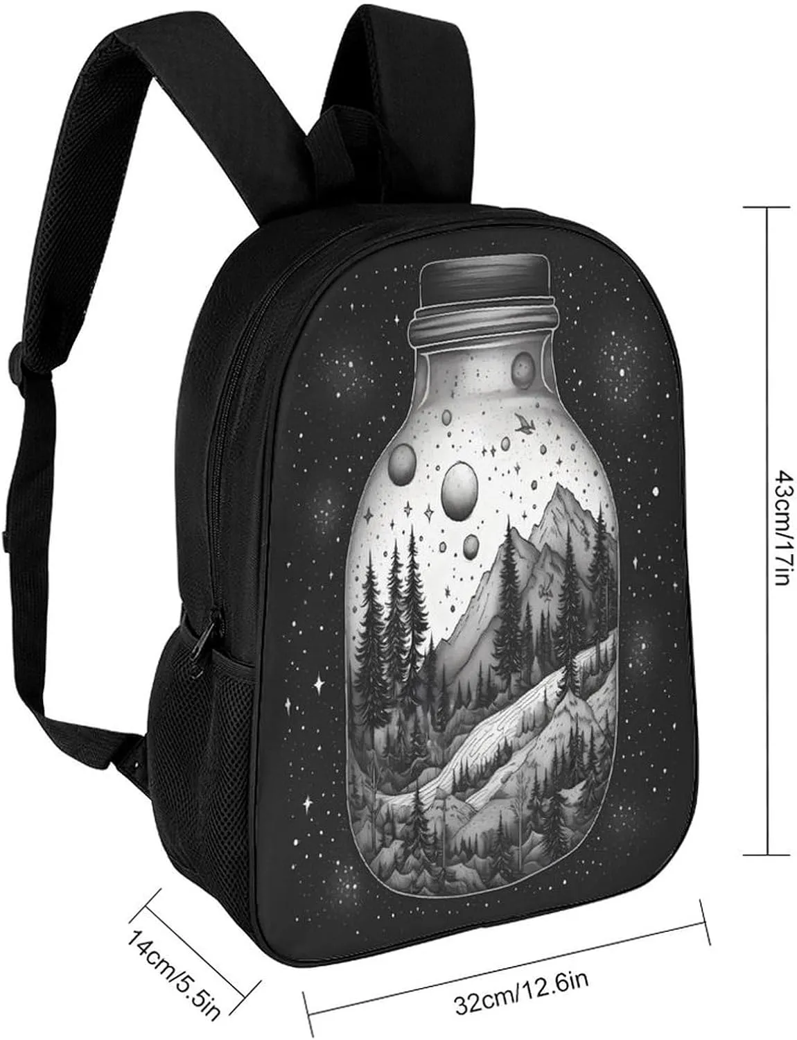 Backpack Black And White Painting 17 Inch Travel Backpack, Large Hiking Bag Sports Picnic Camping Backpack