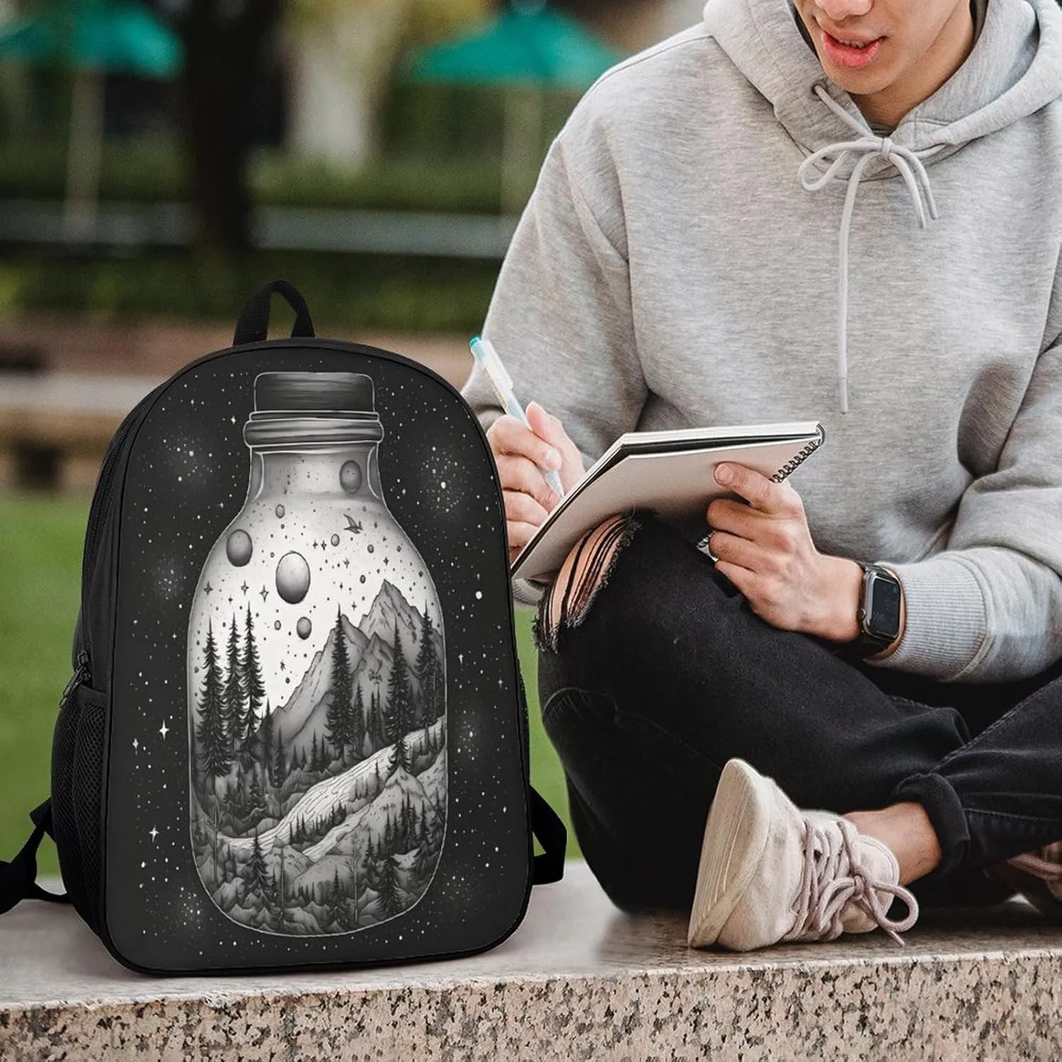 Backpack Black And White Painting 17 Inch Travel Backpack, Large Hiking Bag Sports Picnic Camping Backpack