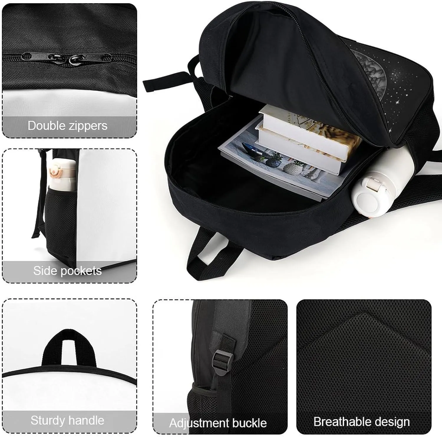Backpack Black And White Painting 17 Inch Travel Backpack, Large Hiking Bag Sports Picnic Camping Backpack