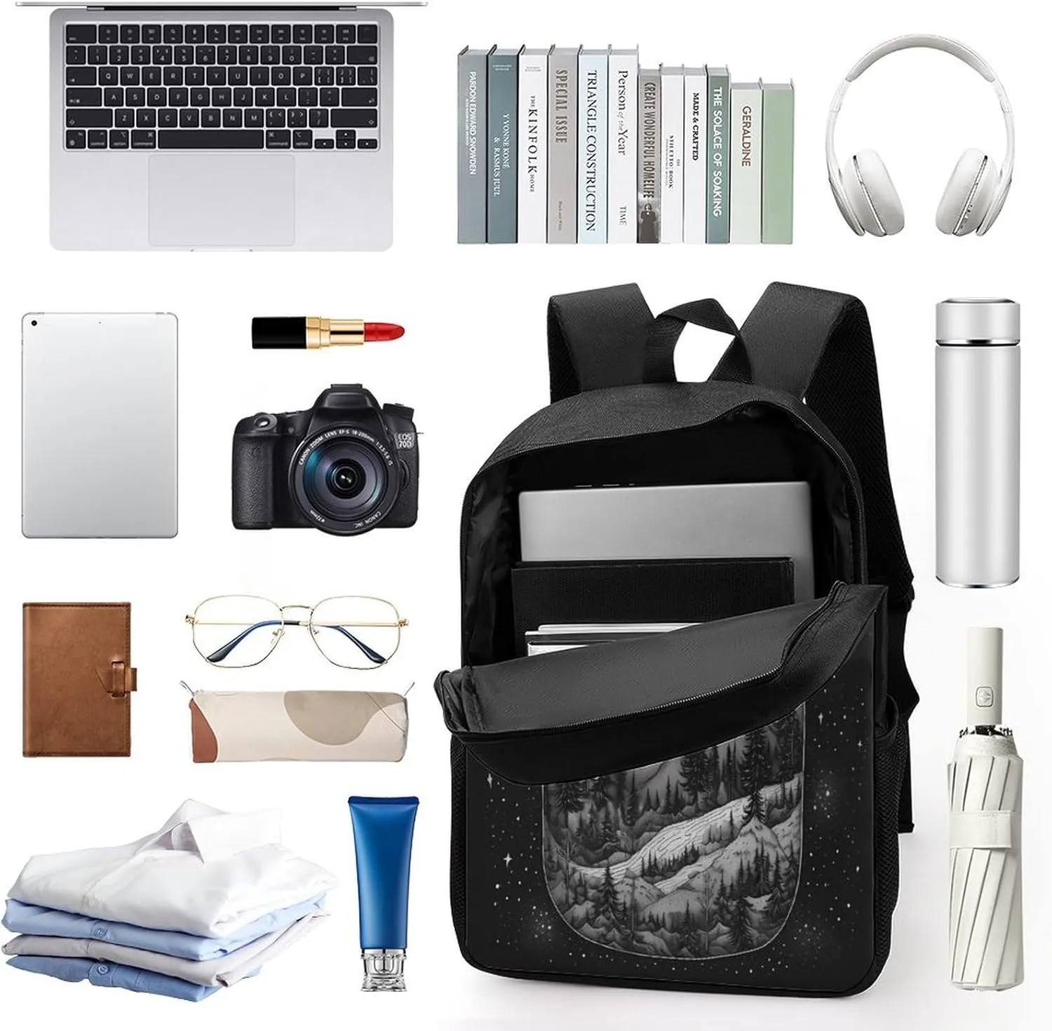 Backpack Black And White Painting 17 Inch Travel Backpack, Large Hiking Bag Sports Picnic Camping Backpack