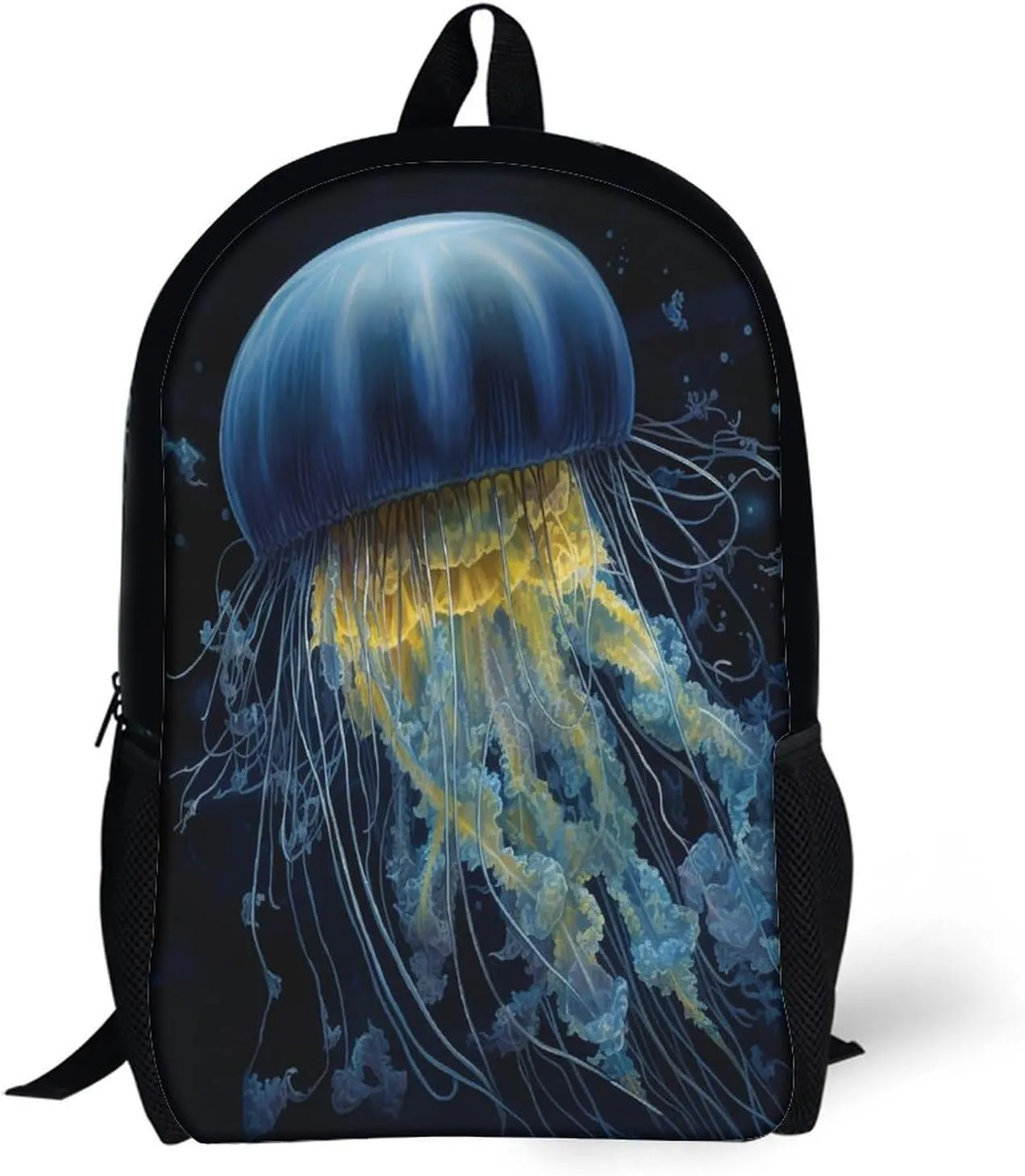 Backpack Blue And Gold Jellyfish 17 Inch Travel Backpack, Large Hiking Bag Sports Picnic Camping Backpack