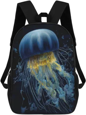 Backpack Blue And Gold Jellyfish 17 Inch Travel Backpack, Large Hiking Bag Sports Picnic Camping Backpack