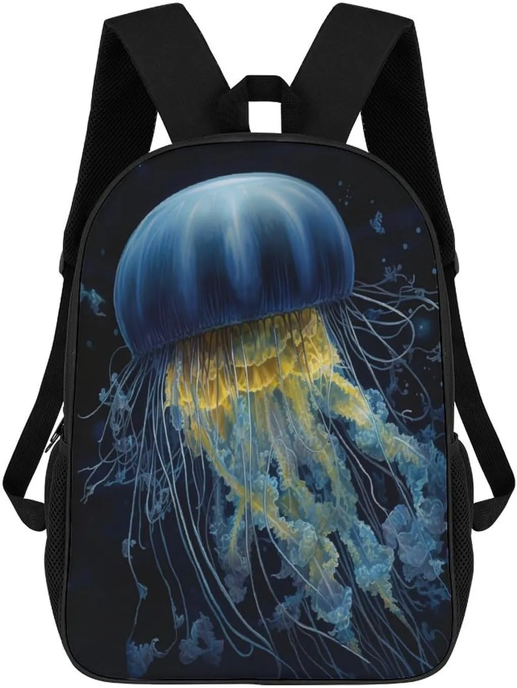 Backpack Blue And Gold Jellyfish 17 Inch Travel Backpack, Large Hiking Bag Sports Picnic Camping Backpack