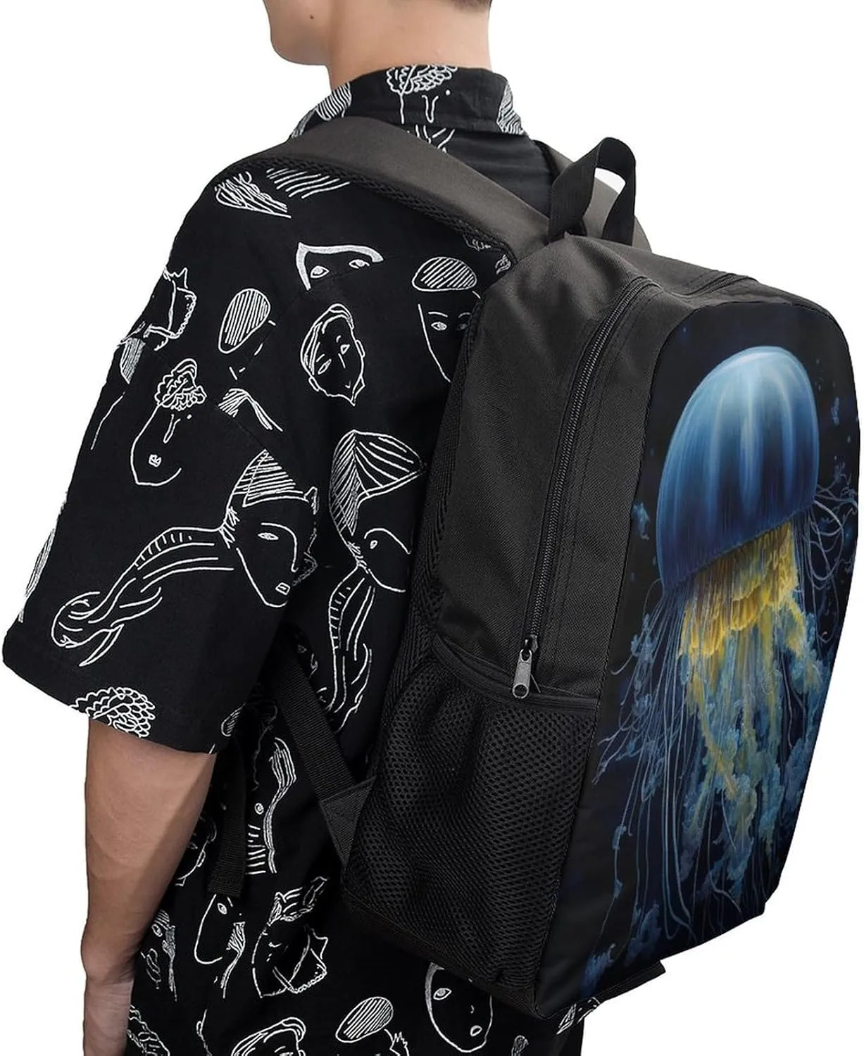 Backpack Blue And Gold Jellyfish 17 Inch Travel Backpack, Large Hiking Bag Sports Picnic Camping Backpack