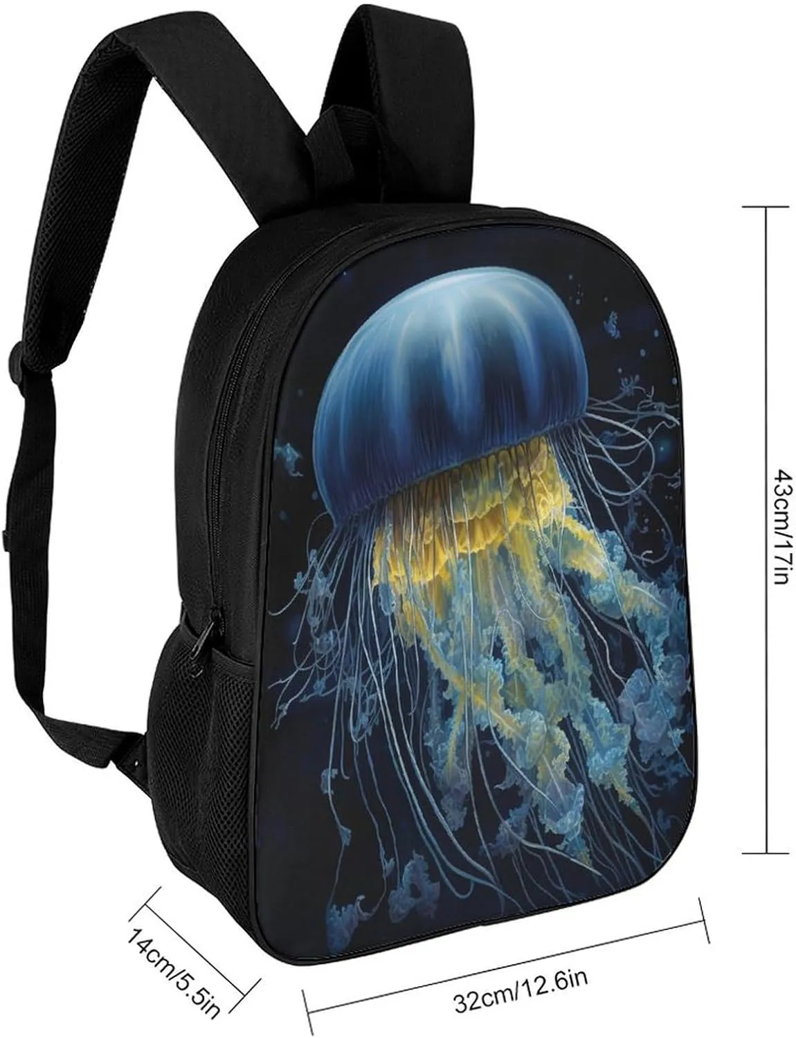 Backpack Blue And Gold Jellyfish 17 Inch Travel Backpack, Large Hiking Bag Sports Picnic Camping Backpack