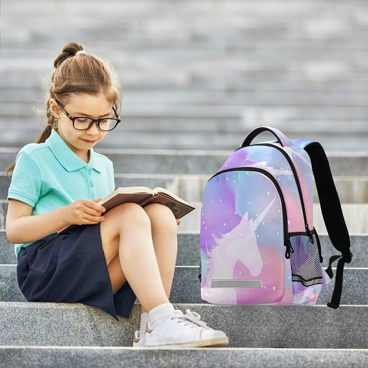 Backpack Bookbag Unicorn On A Holographic School Bag Travel Bag for Girls Boys Teen