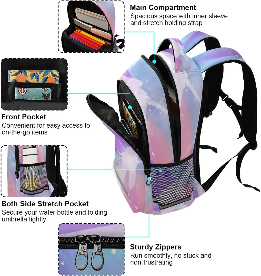 Backpack Bookbag Unicorn On A Holographic School Bag Travel Bag for Girls Boys Teen