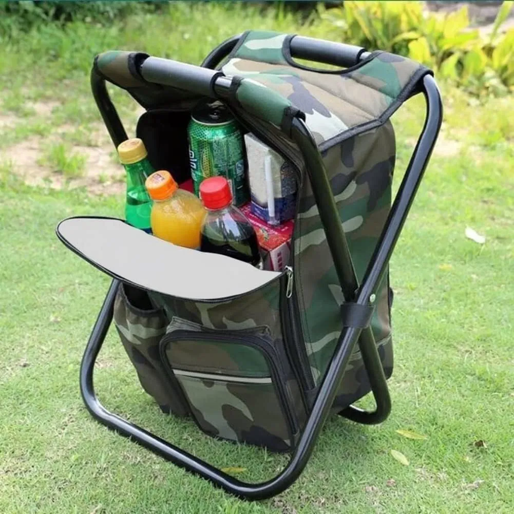 Backpack Chair Portable Camping Stool Foldable Chair Oxford Fabric Cooler Bag for Fishing Camping Outdoor (Blue)