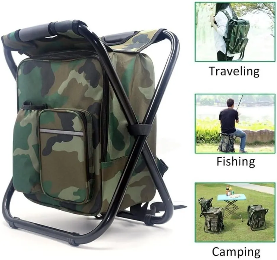 Backpack Chair Portable Camping Stool Foldable Chair Oxford Fabric Cooler Bag for Fishing Camping Outdoor (Blue)