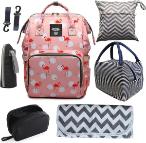 Backpack Diaper Bag with Changing Station, Multi function Boys Girls Baby Backpack for Mom Dad, Unisex Travel Essentials Tote, Waterproof Wet Dry Bags, Baby Nursing Organizer Pouches, Pink