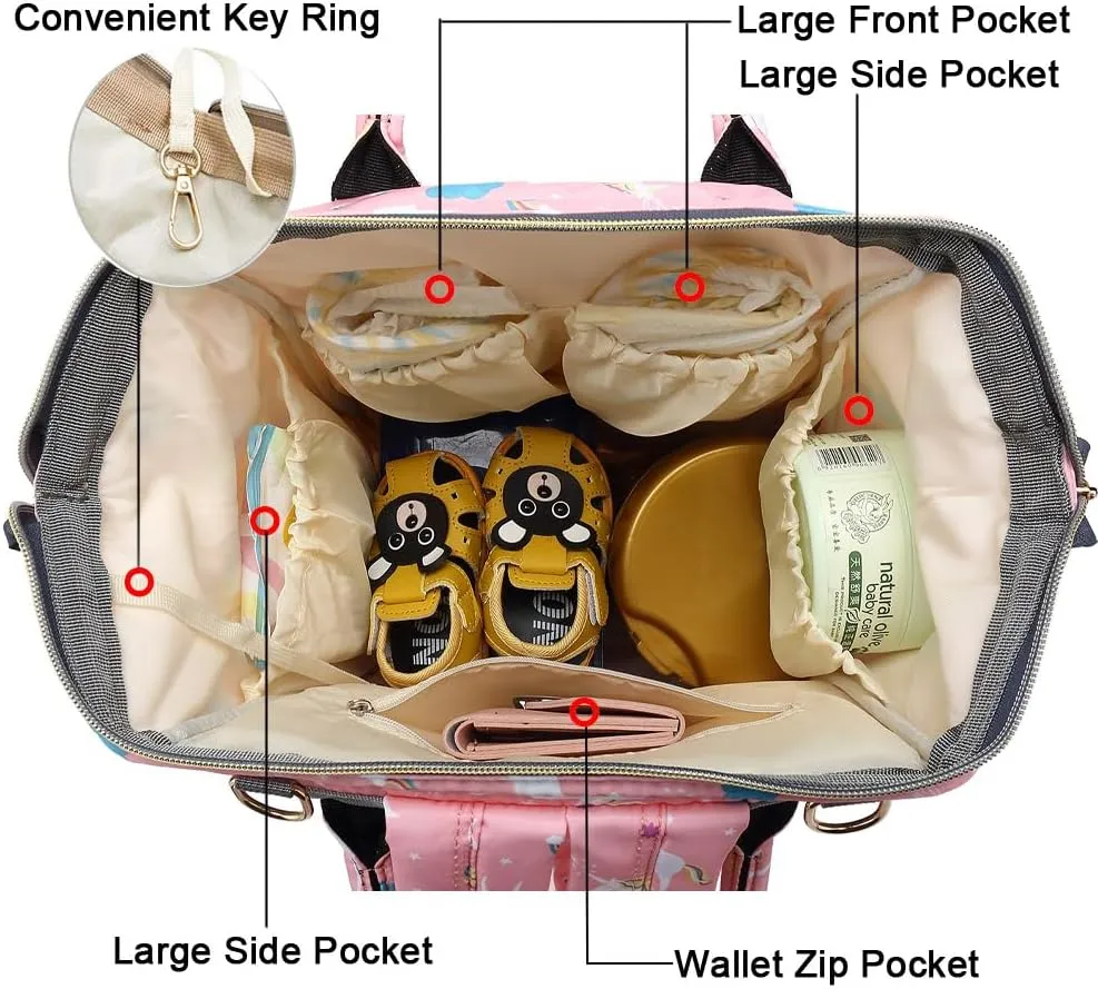 Backpack Diaper Bag with Changing Station, Multi function Boys Girls Baby Backpack for Mom Dad, Unisex Travel Essentials Tote, Waterproof Wet Dry Bags, Baby Nursing Organizer Pouches, Pink