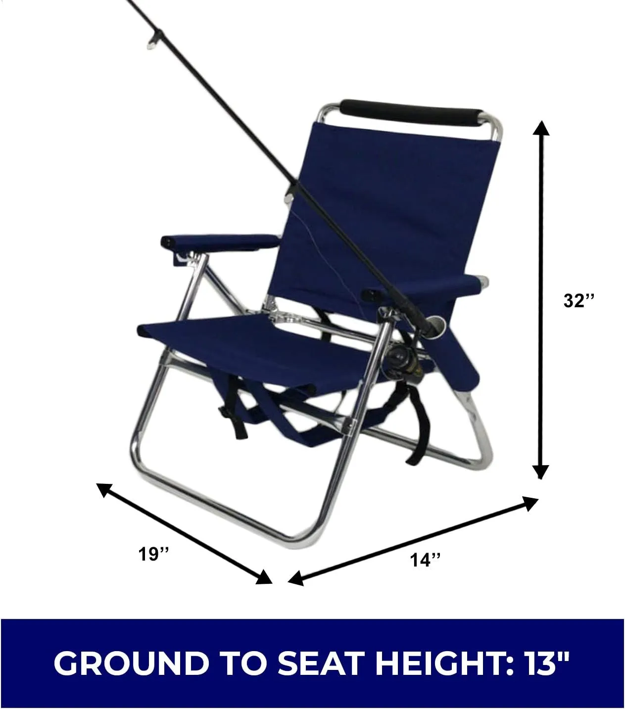 Backpack Fishing Chair - Portable Folding Ultra Light Chair with Padded Carrying Straps & Padded Lumbar Support Bar - All Aluminum Fishing Chair with Cup & Fishing Rod Holder