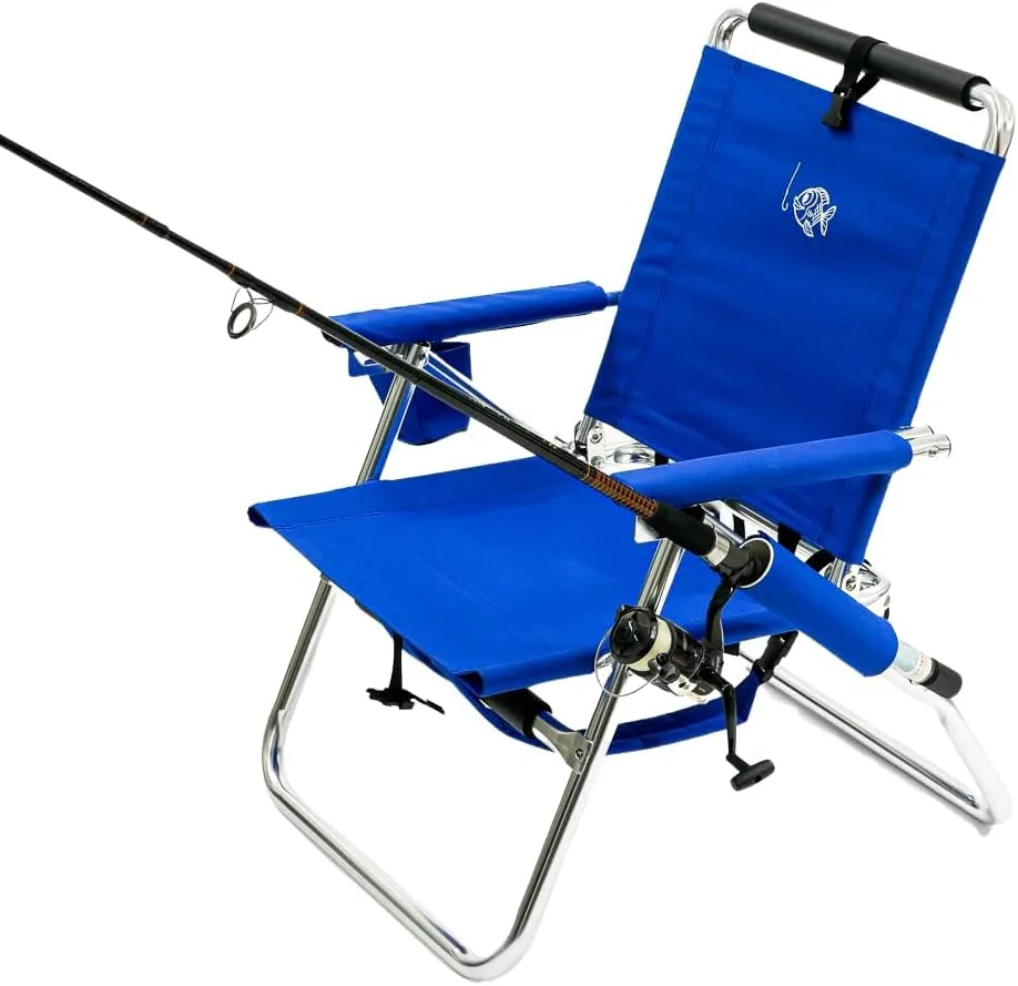 Backpack Fishing Chair - Portable Folding Ultra Light Chair with Padded Carrying Straps & Padded Lumbar Support Bar - All Aluminum Fishing Chair with Cup & Fishing Rod Holder