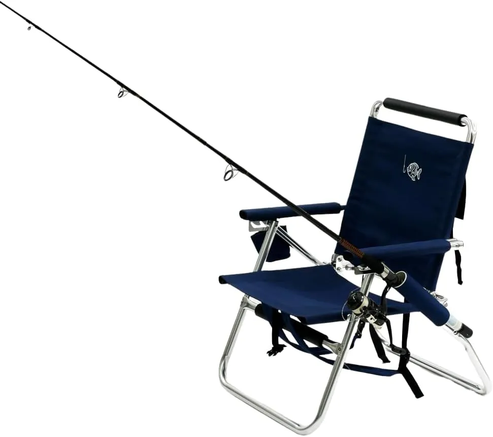 Backpack Fishing Chair - Portable Folding Ultra Light Chair with Padded Carrying Straps & Padded Lumbar Support Bar - All Aluminum Fishing Chair with Cup & Fishing Rod Holder