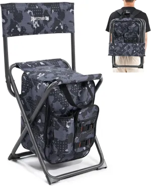 Backpack Fishing Chair with Cooler Bag and Backrest, Folding Camping Stool for Adults up to 225 lbs, Portable Lightweight for Hunting, Hiking, Outdoors