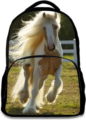 Backpack, for Age 6-16 Kids Boys Girls Shoulder Laptop Bag Horse Design