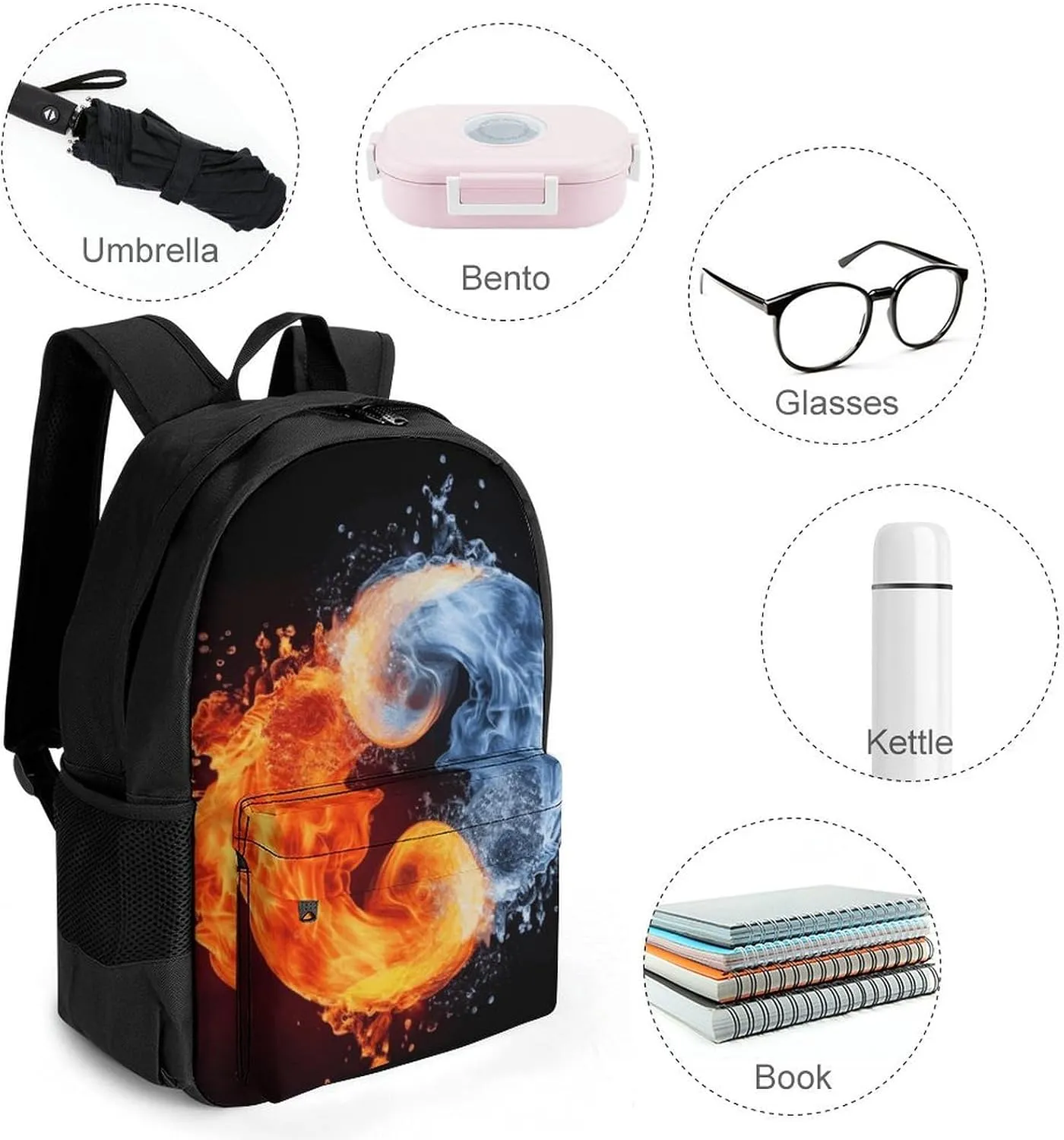 Backpack for Men Women Laptop Backpack Yin Yang Fire Water Casual Daypack Laptop Bag for Travel, 42x30.5cm
