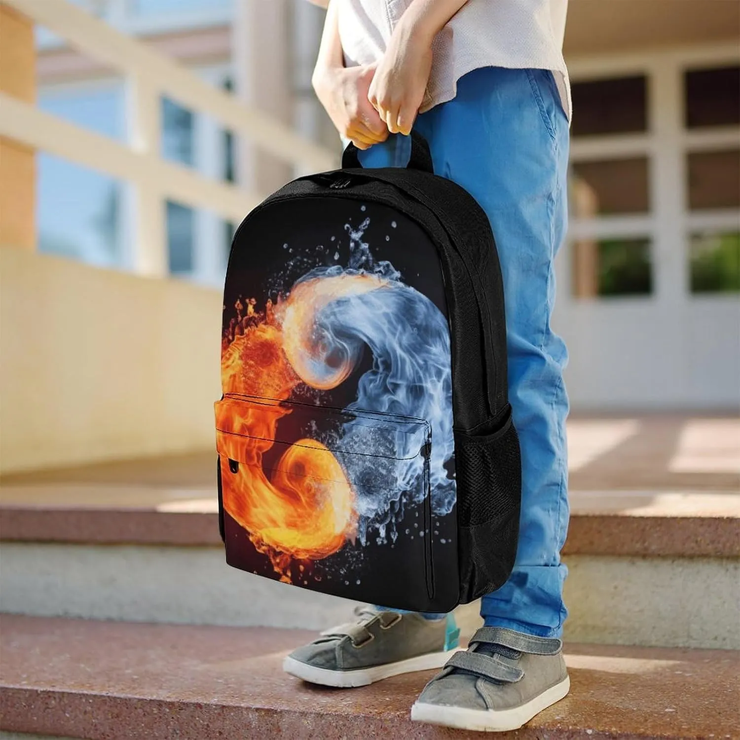 Backpack for Men Women Laptop Backpack Yin Yang Fire Water Casual Daypack Laptop Bag for Travel, 42x30.5cm