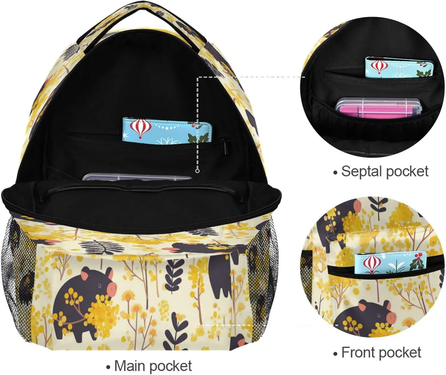 Backpack for Unisex Adult Waterproof Laptop Bookbag with Chest Strap for Travel Trip Tapir Yarrow