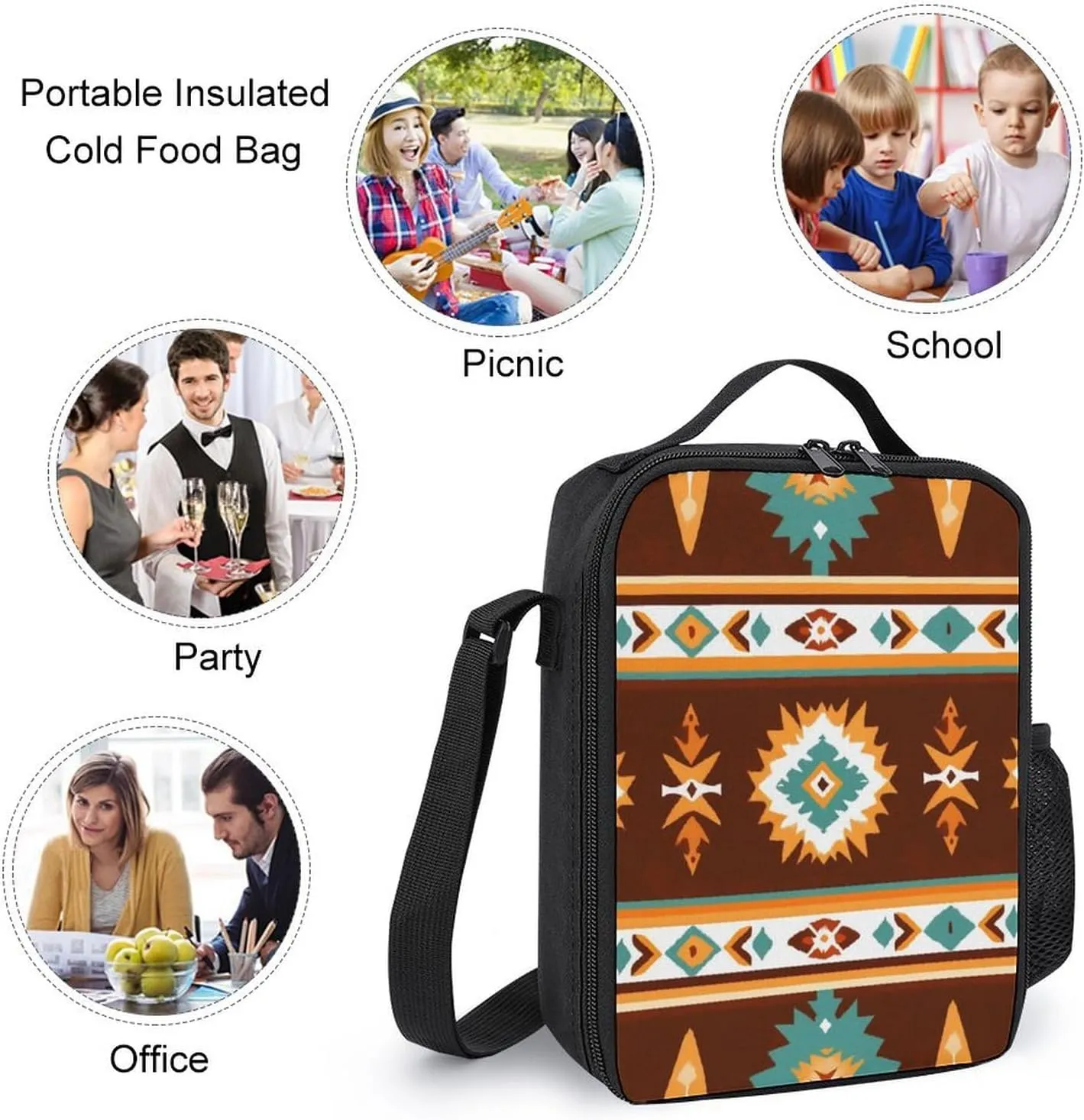 Backpack for Unisex with Lunch Box Daypack with Lunch Bag Makeup Bag Tribal Navajo Indiana Western Southwest Ethnic (3) Bookbag