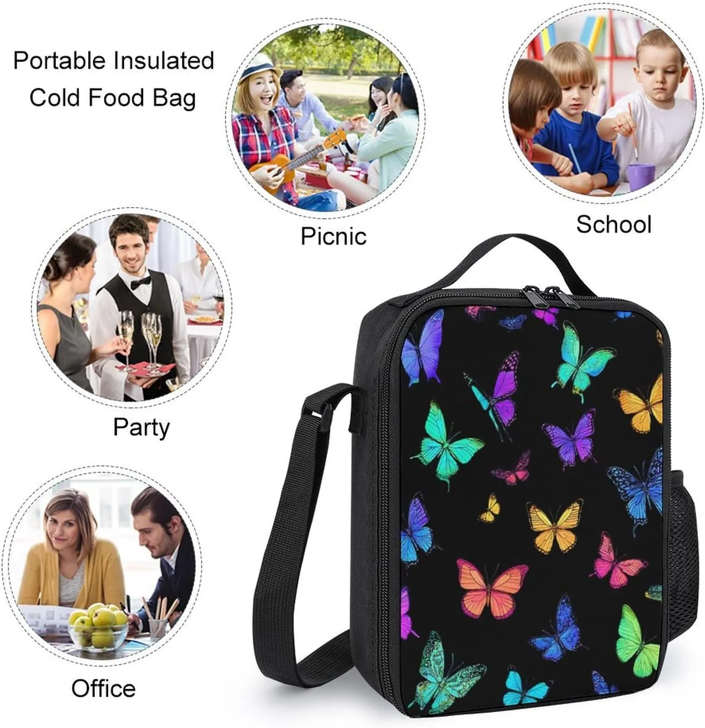 Backpack for Women Men Bookbag Travel Daypack Lunch Bag Cosmetic Bag (Black Colorful Monarch Butterfly (2))