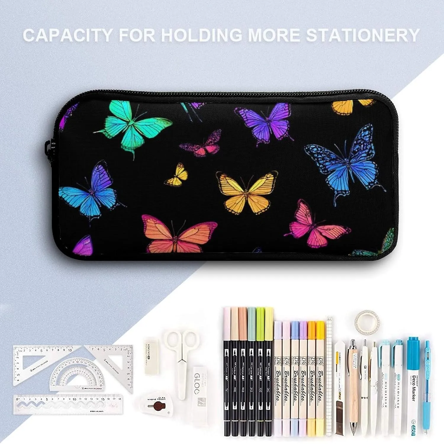 Backpack for Women Men Bookbag Travel Daypack Lunch Bag Cosmetic Bag (Black Colorful Monarch Butterfly (2))